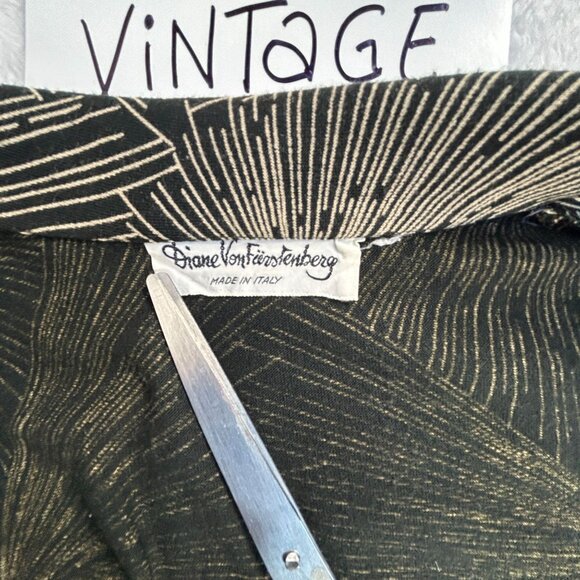 Vintage Diane Von Furstenberg Womens Black Beige Starburst Pattern Open Jacket - Picture 3 of 6